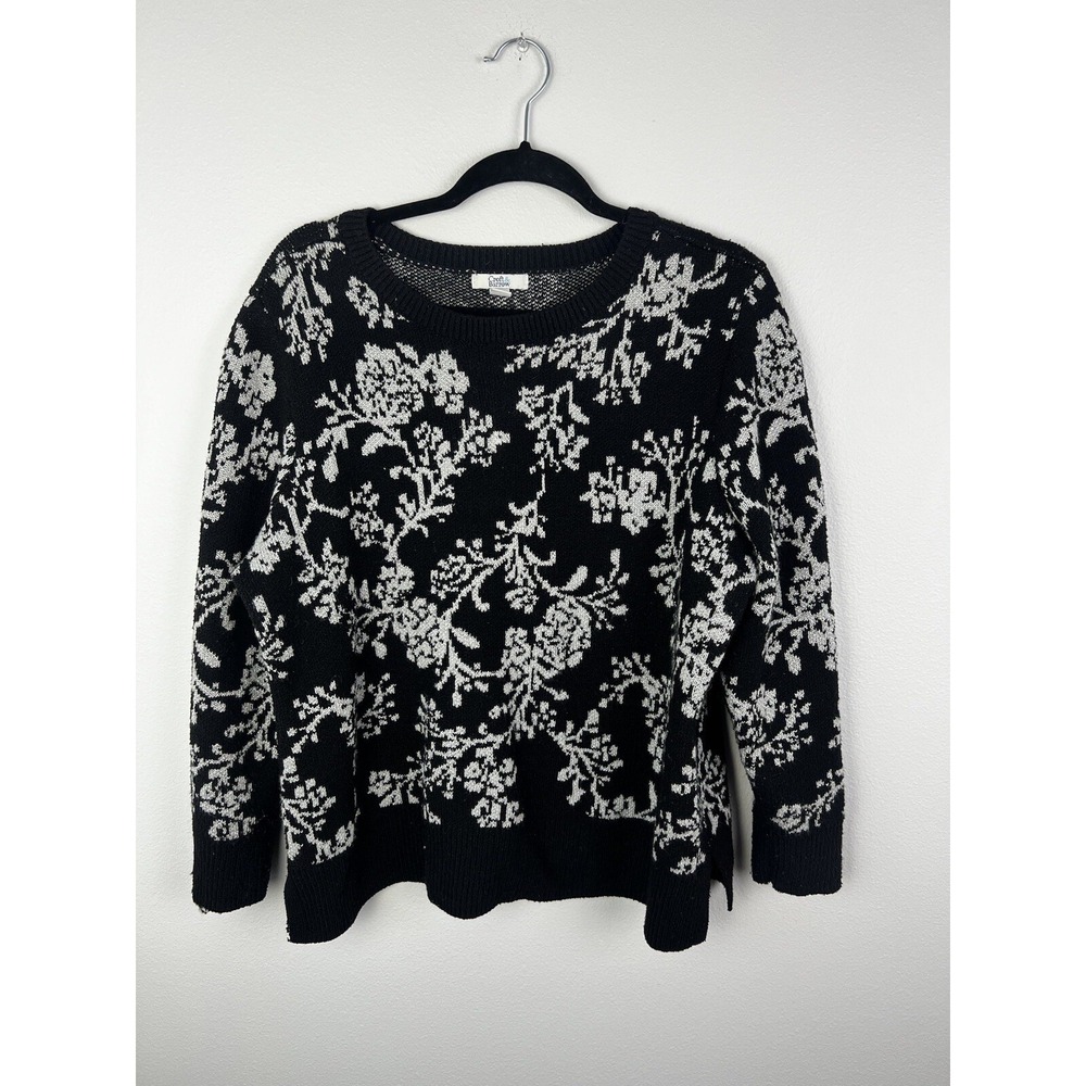 Croft Barrow Sweater Womens PXL Black Silver Pullover Acrylic Snowflake